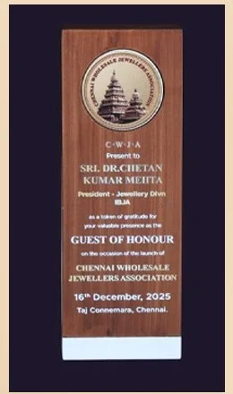 Dr. Chetan Kumar Mehta, Guest of Honour award, Chennai Wholesale Jewellers Association, Taj Connemara Chennai